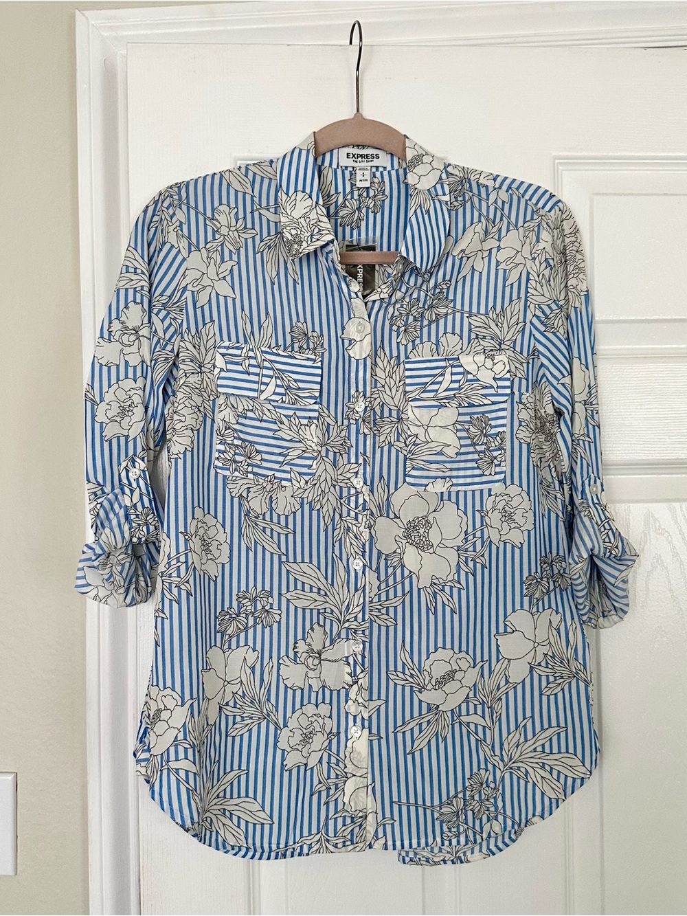 NWT Express Floral Stripe Button-Down Shirt